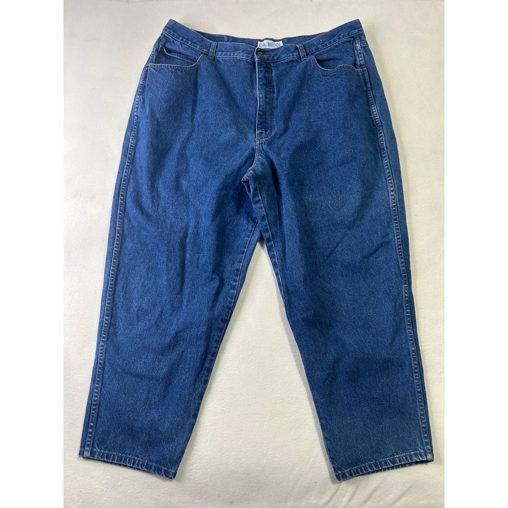 LA Blues High Waisted Mom Jeans Medium Wash Tapered Leg Blue Denim Vintage Style